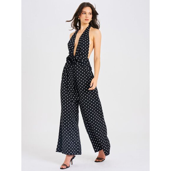 Oriana Black Polka Dots Halter Jumpsuit - Picture 11 of 16